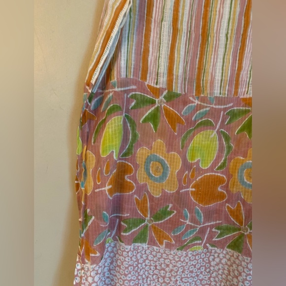 Gudrun Sjoden Cotton Scarf Shawl mixed fabric Striped dots floral 78”x19” - Picture 6 of 8